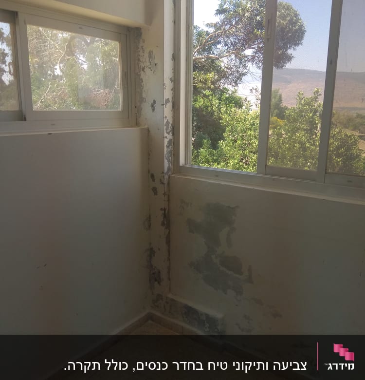 קיר עם קילופי צבע ליד חלון